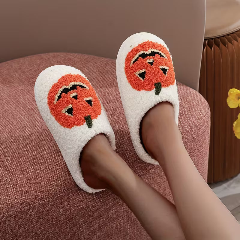Halloween Pumpkin Cozy Plush Slippers