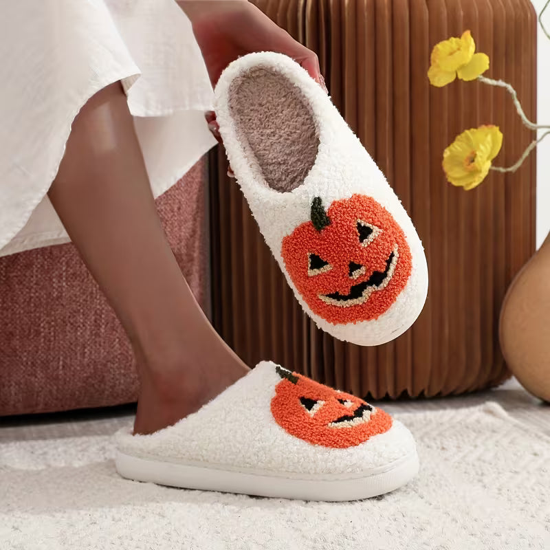 Halloween Pumpkin Cozy Plush Slippers