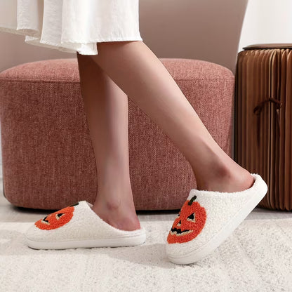 Halloween Pumpkin Cozy Plush Slippers